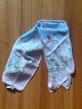 Ines Di Santo Floral Ballerina Silk Scarf in Pastel Pink & Blue 24x24